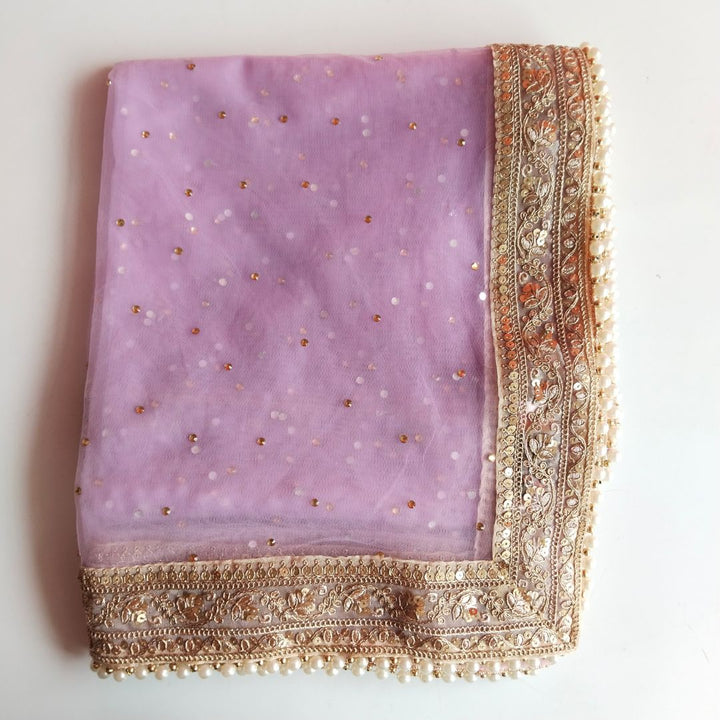 anokherang Dupattas Bridal Lavender Net Stone Pearl Embroidered Dupatta