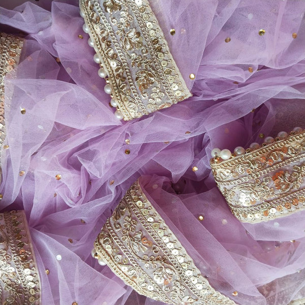 anokherang Dupattas Bridal Lavender Net Stone Pearl Embroidered Dupatta