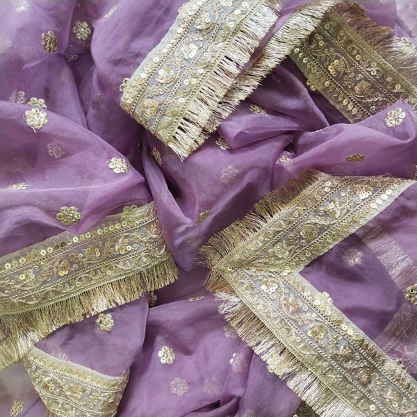 anokherang Dupattas Bridal Lavender Prism Embroidered Organza Fringed Dupatta