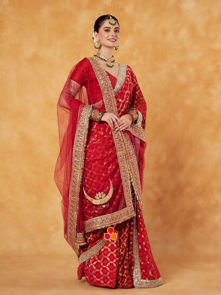 anokherang Dupattas Bridal Magenta Chaandni Zari Embroidered Net Dupatta (Name, Hashtags, Date, Message to your loved one etc.) up to 12 characters