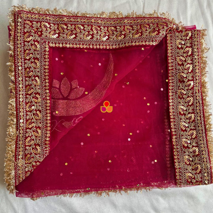 anokherang Dupattas Bridal Magenta Chaandni Zari Embroidered Net Dupatta (Name, Hashtags, Date, Message to your loved one etc.) up to 12 characters