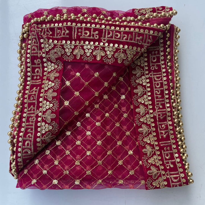 anokherang Dupattas Bridal Magenta Saubhagyavati Criss Cross Net Dupatta