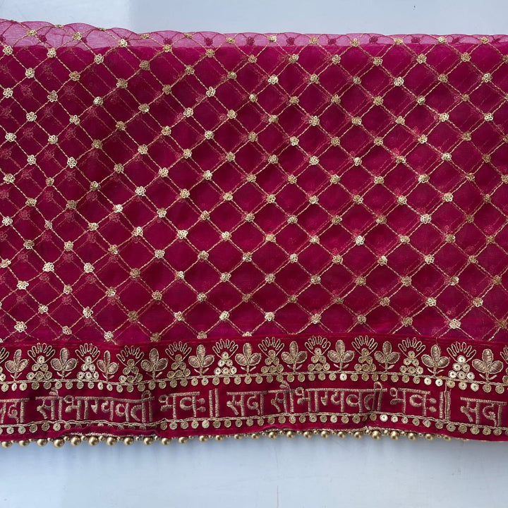 anokherang Dupattas Bridal Magenta Saubhagyavati Criss Cross Net Dupatta