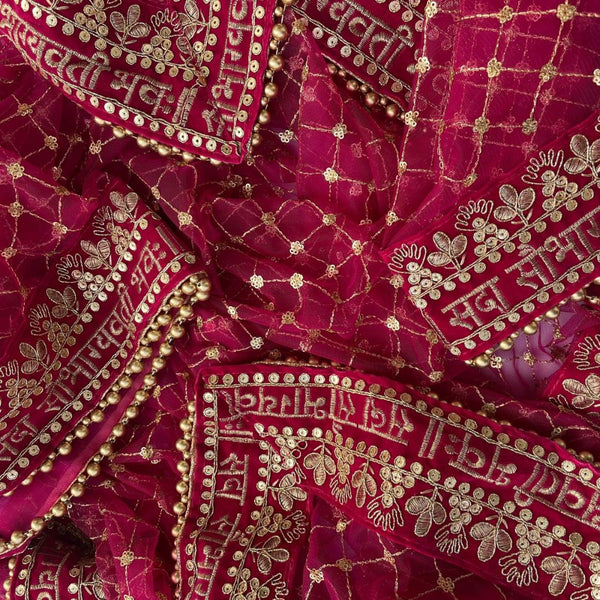 anokherang Dupattas Bridal Magenta Saubhagyavati Criss Cross Net Dupatta
