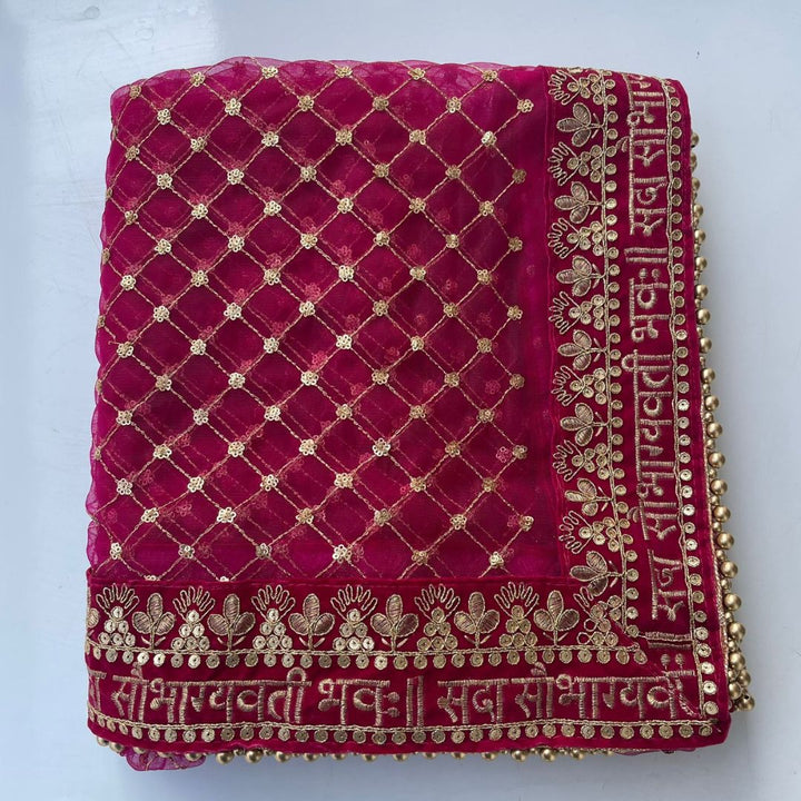 anokherang Dupattas Bridal Magenta Saubhagyavati Criss Cross Net Dupatta