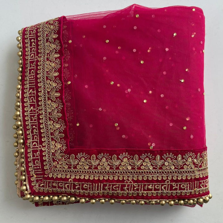 anokherang Dupattas Bridal Magenta Stone Saubhaugyavati Embroidered Net Dupatta