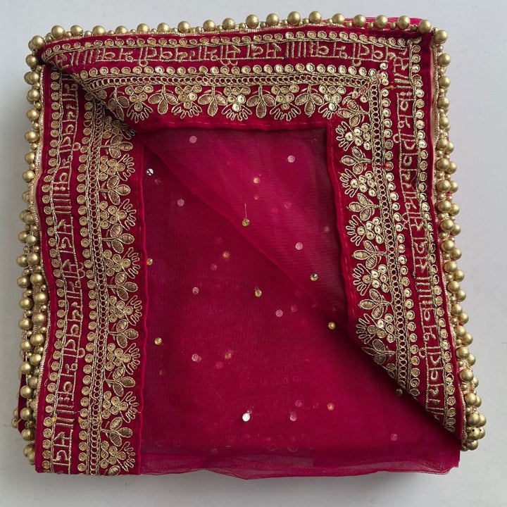 anokherang Dupattas Bridal Magenta Stone Saubhaugyavati Embroidered Net Dupatta