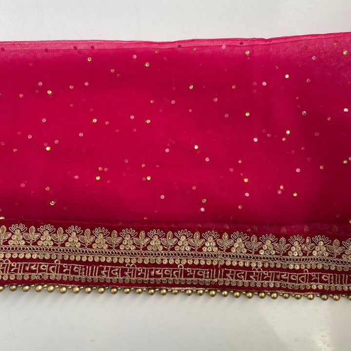 anokherang Dupattas Bridal Magenta Stone Saubhaugyavati Embroidered Net Dupatta
