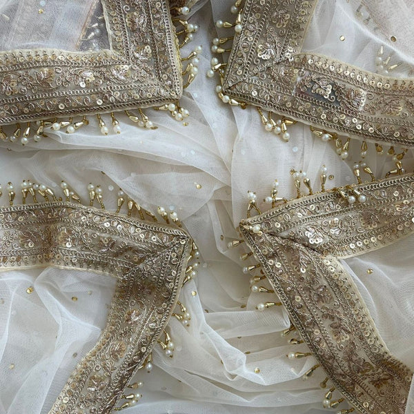 anokherang Dupattas Bridal Magic Ivory Festive Embroidered Pearl Net Dupatta
