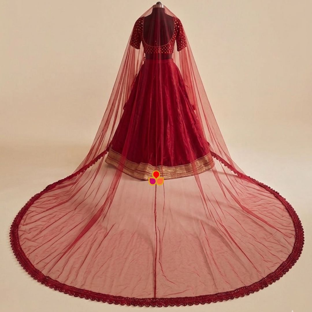 Bridal Maharani Deep Red Veil Net Embroidered Veil – anokherang