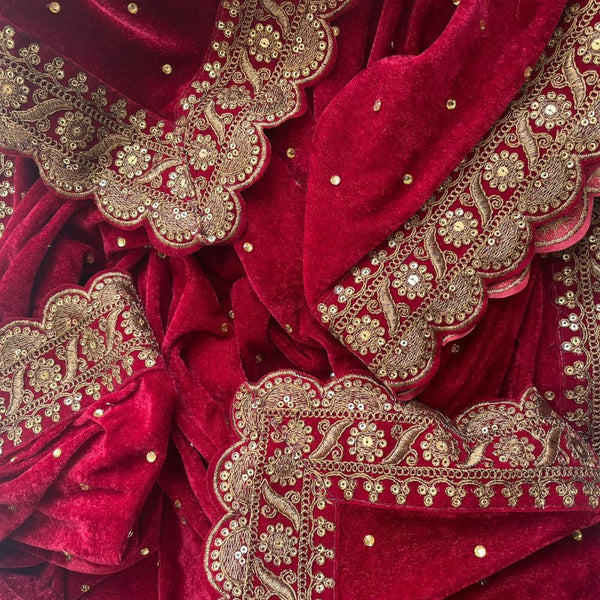 anokherang Dupattas Copy of Bridal Maharani Maroon Stone Zari Embroidered Velvet Dupatta