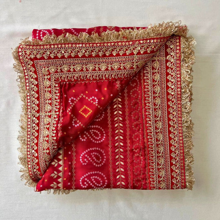anokherang Dupattas Bridal Majestic Red Bandhej Embroidered Silk Dupatta