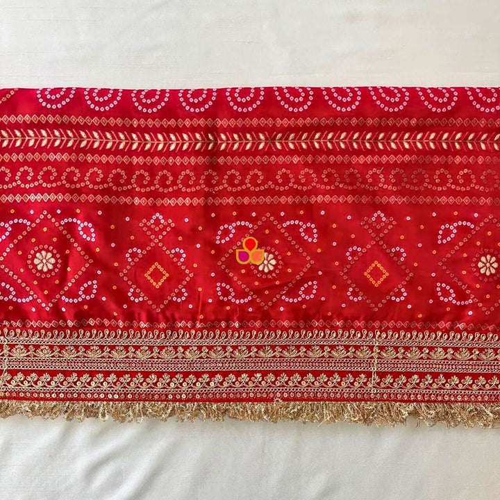 anokherang Dupattas Bridal Majestic Red Bandhej Embroidered Silk Dupatta