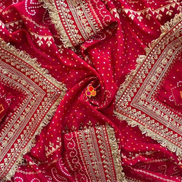 anokherang Dupattas Bridal Majestic Red Bandhej Embroidered Silk Dupatta