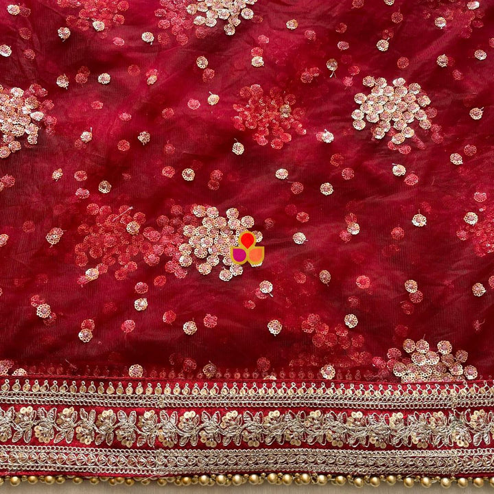 anokherang Dupattas Bridal Maroon Festive Net Sequin Dupatta