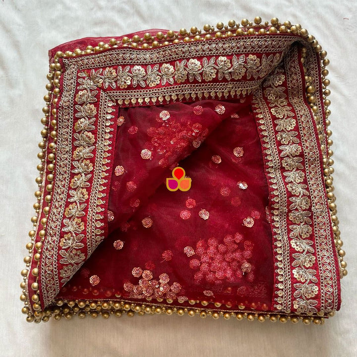 anokherang Dupattas Bridal Maroon Festive Net Sequin Dupatta