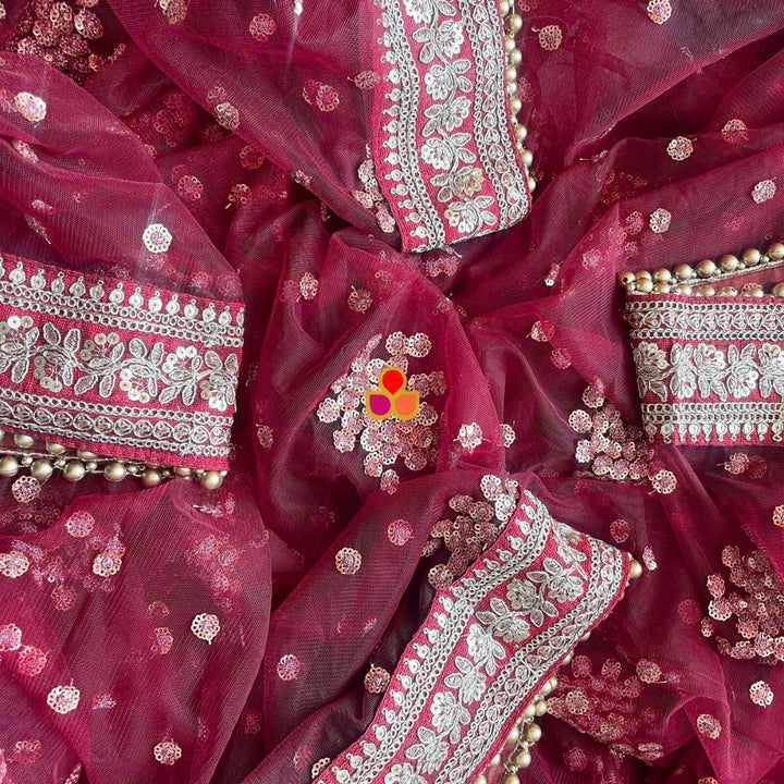 anokherang Dupattas Bridal Maroon Festive Net Sequin Dupatta