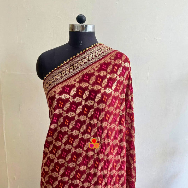 anokherang Dupattas Bridal Maroon Royale Georgette Banarasi Embroidered Dupatta