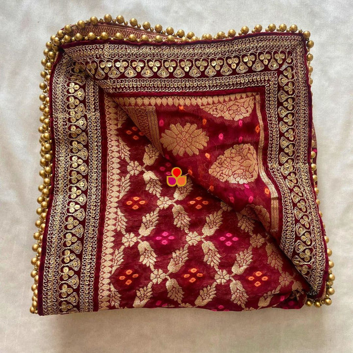anokherang Dupattas Bridal Maroon Royale Georgette Banarasi Embroidered Dupatta