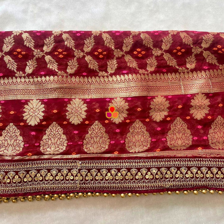 anokherang Dupattas Bridal Maroon Royale Georgette Banarasi Embroidered Dupatta