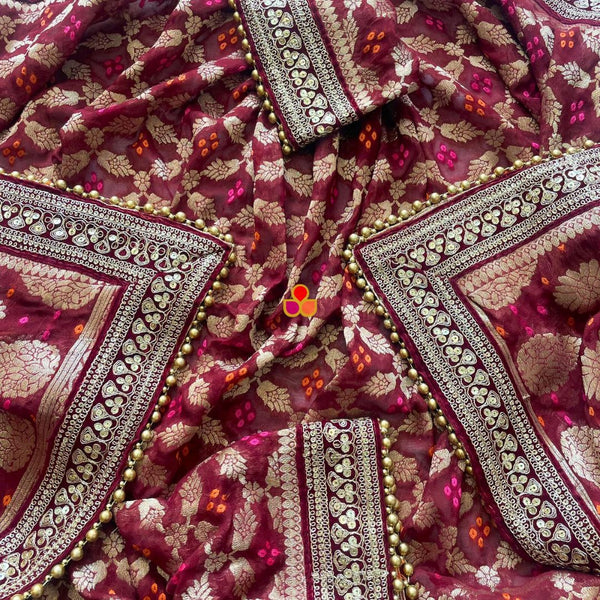 anokherang Dupattas Bridal Maroon Royale Georgette Banarasi Embroidered Dupatta