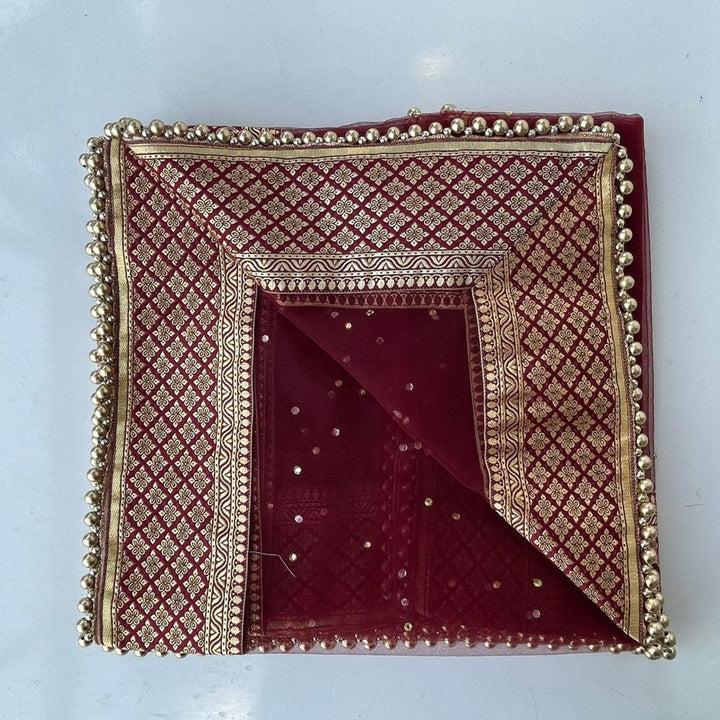 anokherang Dupattas Bridal Mastani Maroon Net Stone Banarasi Border Dupatta