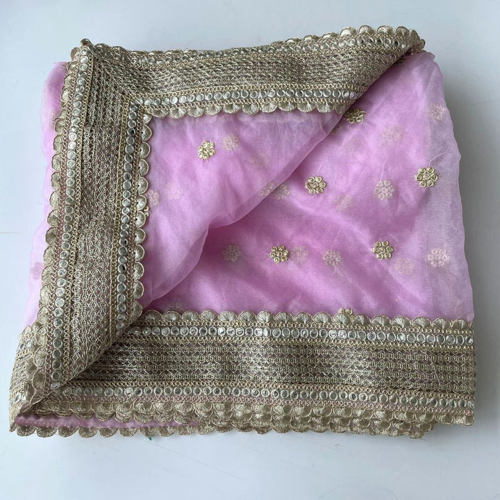 anokherang Dupattas Bridal Mauve Bloom Embroidered Organza Dupatta