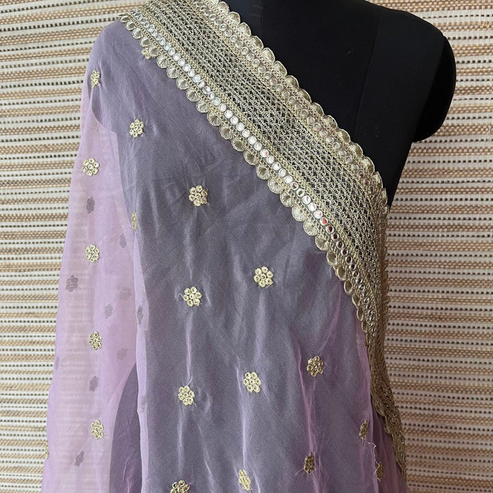 anokherang Dupattas Bridal Mauve Bloom Embroidered Organza Dupatta