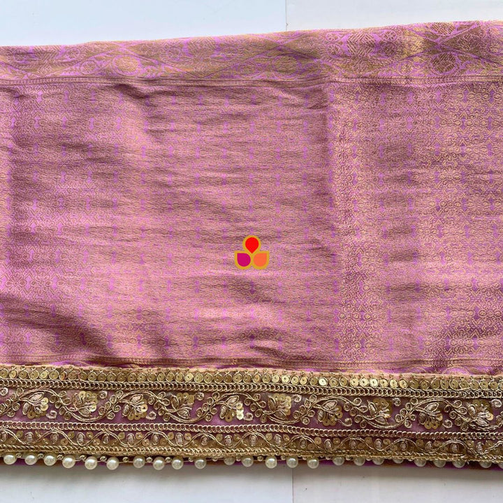 anokherang Dupattas Bridal Meera Lavender Silk Banarsi Embroidered Dupatta