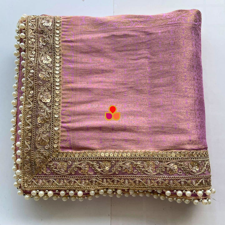 anokherang Dupattas Bridal Meera Lavender Silk Banarsi Embroidered Dupatta