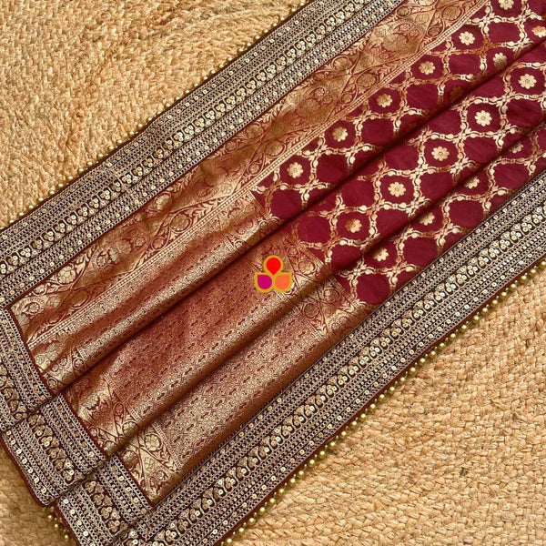 anokherang Dupattas Bridal Meera Maroon Georgette Banarsi Embroidered Dupatta