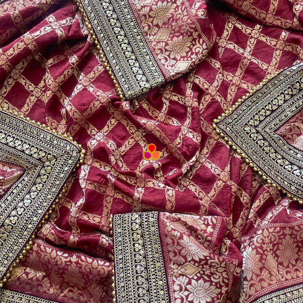 anokherang Dupattas Bridal Meera Maroon Silk Banarsi Embroidered Dupatta