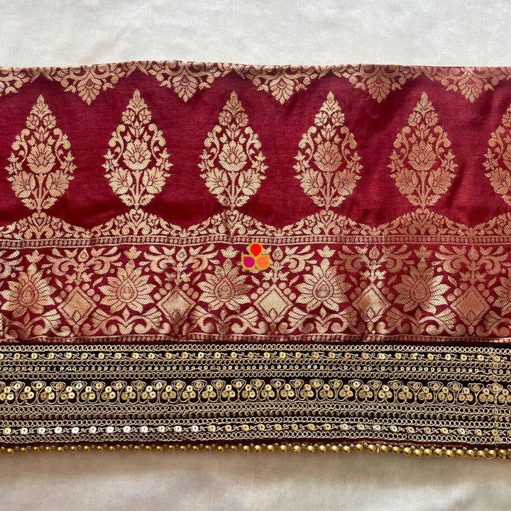 anokherang Dupattas Bridal Meera Maroon Silk Banarsi Embroidered Dupatta