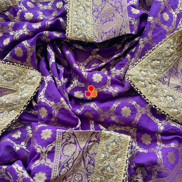 anokherang Dupattas Bridal Meera Purple Georgette Banarsi Embroidered Dupatta