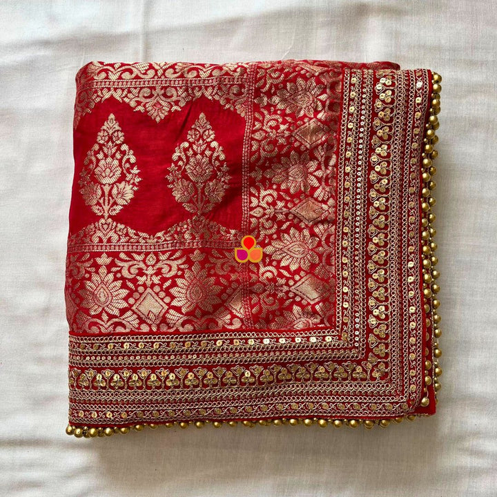 anokherang Dupattas Bridal Meera Red Georgette Banarsi Embroidered Dupatta