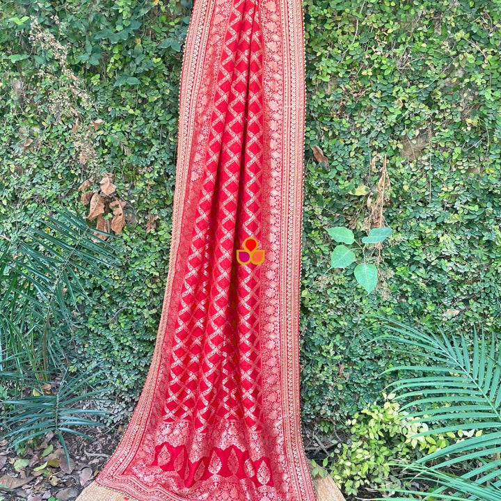 anokherang Dupattas Bridal Meera Red Georgette Banarsi Embroidered Dupatta