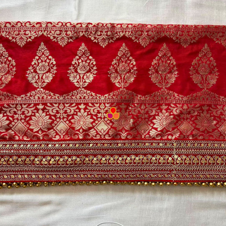 anokherang Dupattas Bridal Meera Red Georgette Banarsi Embroidered Dupatta