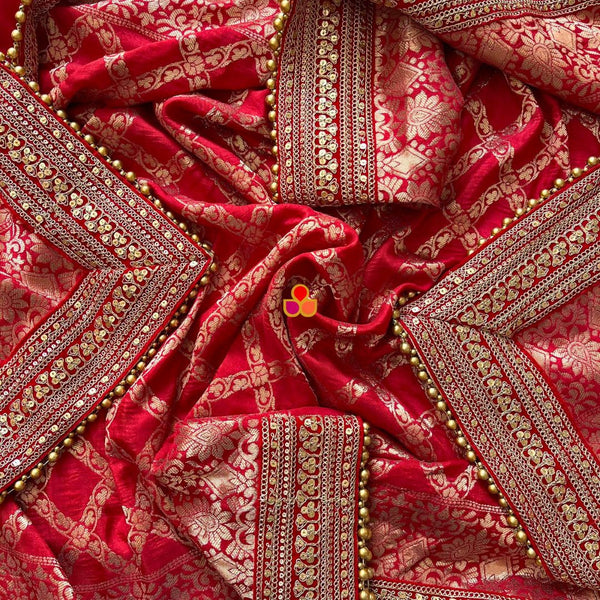 anokherang Dupattas Bridal Meera Red Georgette Banarsi Embroidered Dupatta
