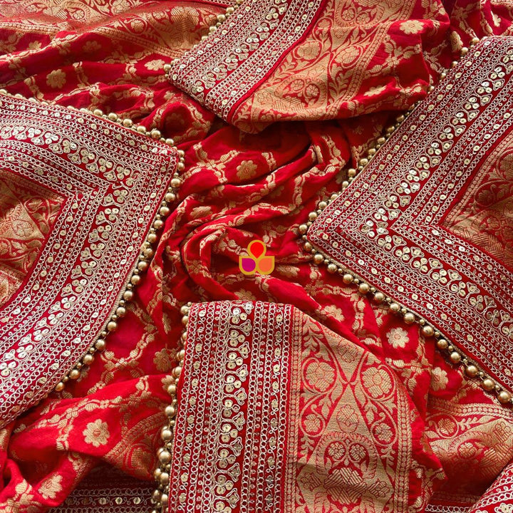 anokherang Dupattas Bridal Meera Red Silk Banarsi Embroidered Dupatta
