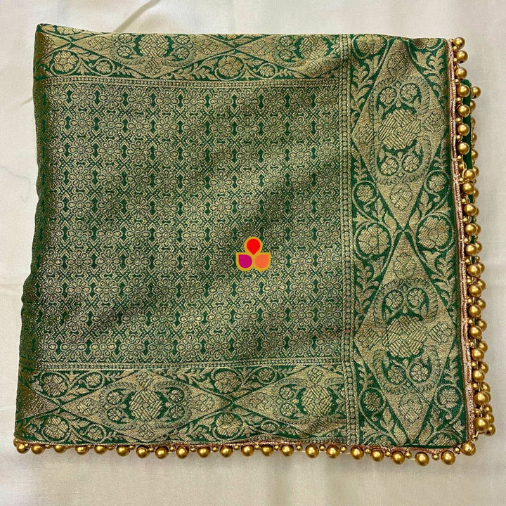 anokherang Dupattas Bridal Meera Teal Green Georgette Banarsi Embroidered Dupatta
