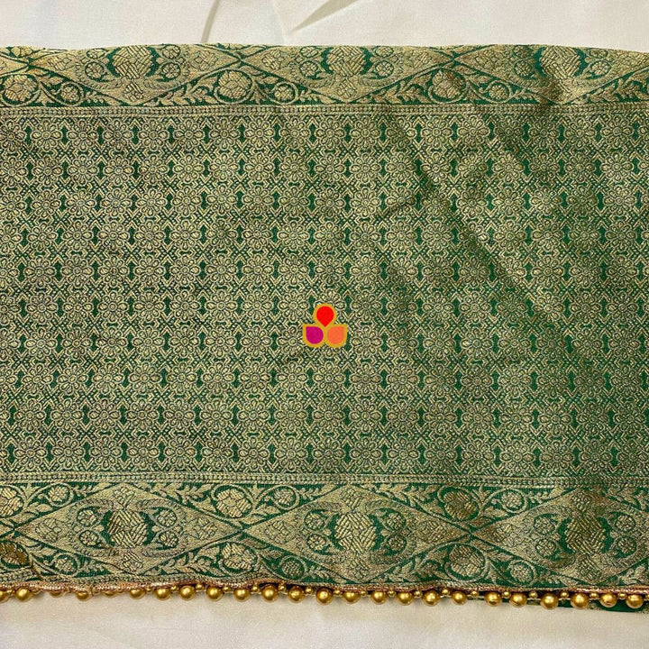 anokherang Dupattas Bridal Meera Teal Green Georgette Banarsi Embroidered Dupatta