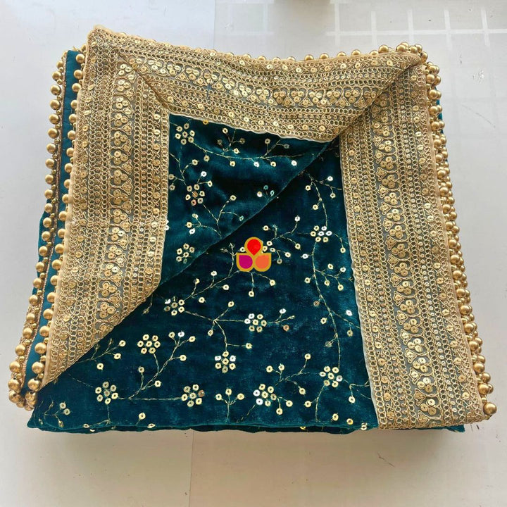 anokherang Dupattas Bridal Meher Turquoise Blue Embroidered Sequin Velvet Dupatta