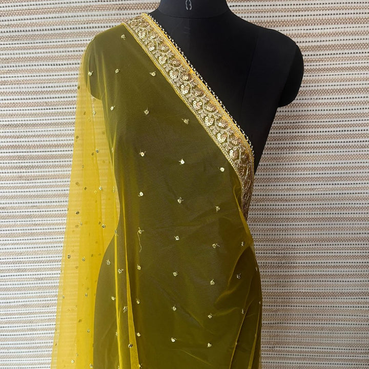 anokherang Dupattas Bridal Mustard Glorious Sequins Embroidered Net Dupatta