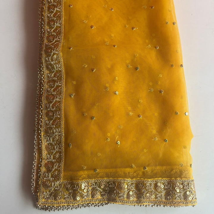 anokherang Dupattas Bridal Mustard Glorious Sequins Embroidered Net Dupatta