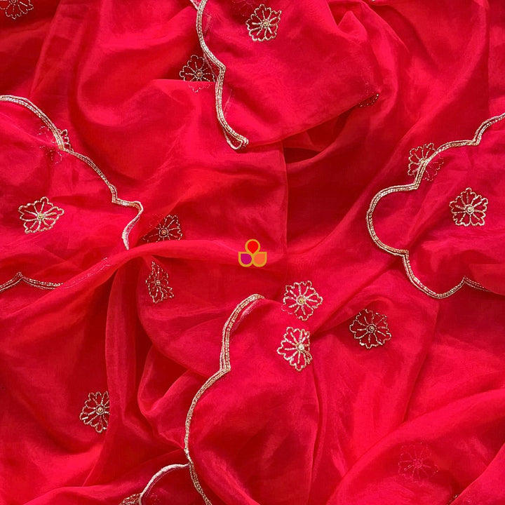 anokherang Dupattas Bridal Nargis Red Hand Embroidered Organza Dupatta