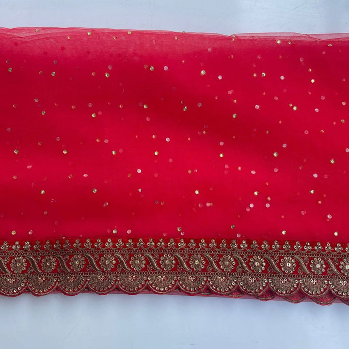anokherang Dupattas Bridal Nayaab Red Stone Embroidered Net Scalloped Dupatta