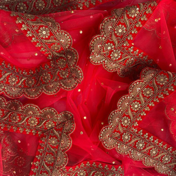anokherang Dupattas Bridal Nayaab Red Stone Embroidered Net Scalloped Dupatta