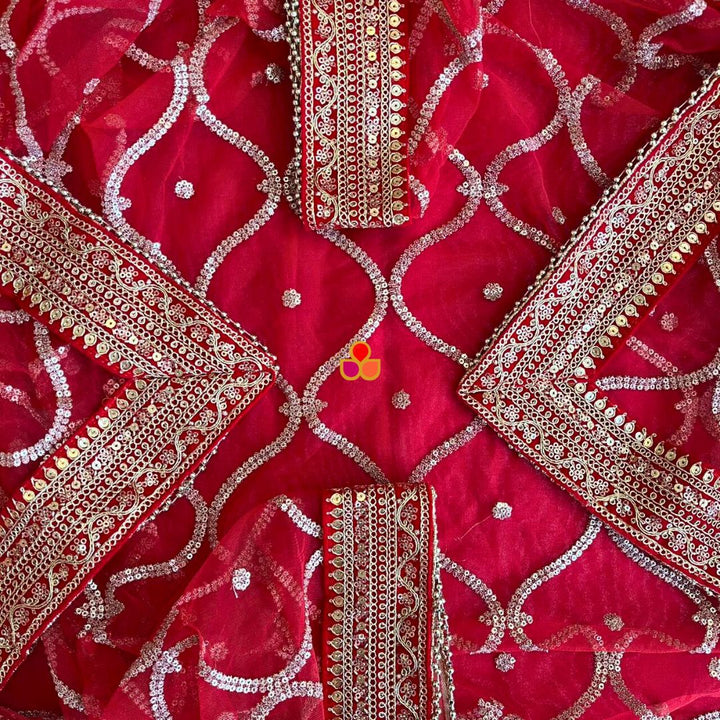 anokherang Dupattas Bridal Nazakat Red Sequin Embroidered Net Dupatta