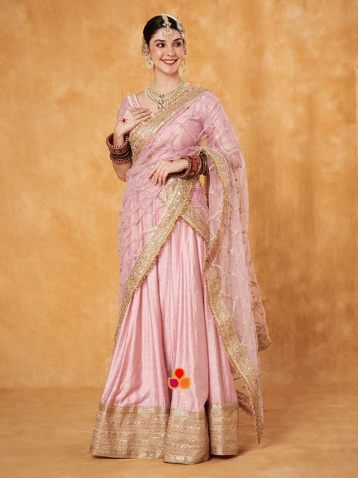 anokherang Dupattas Bridal Nazakat Rose Pink Sequin Embroidered Net Dupatta