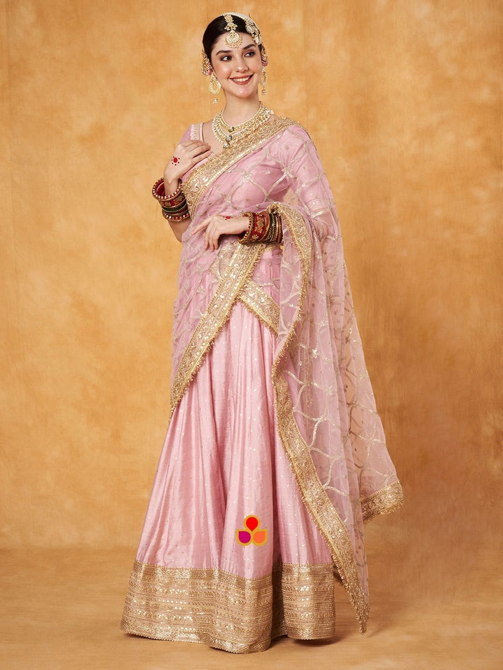 anokherang Dupattas Bridal Nazakat Rose Pink Sequin Embroidered Net Dupatta
